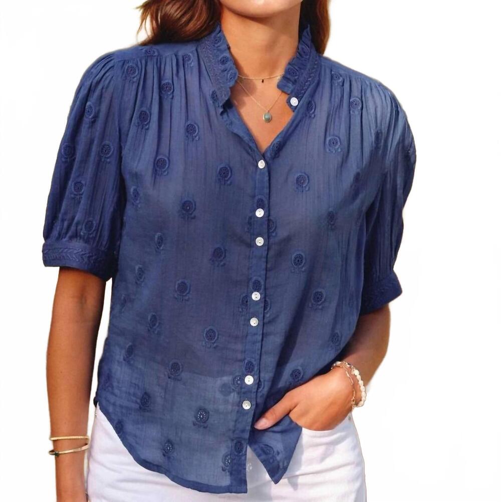 NEW M.A.B.E. frani embroidered top in cobalt